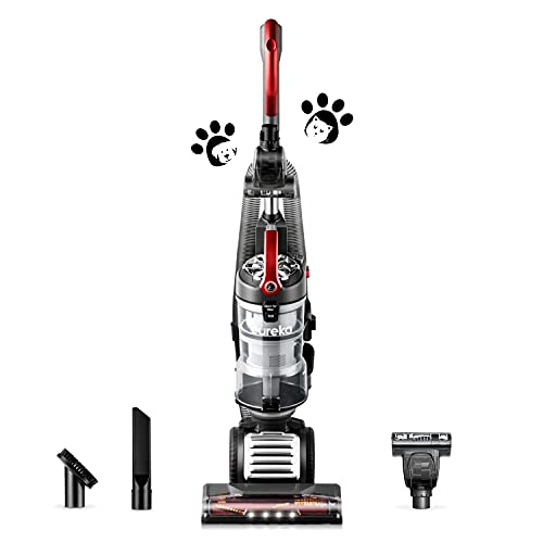 Eureka FloorRover Bagless Upright Pet Vacuum Cleaner, Swivel Steering for Carpet and Hard Floor, Grey and Red