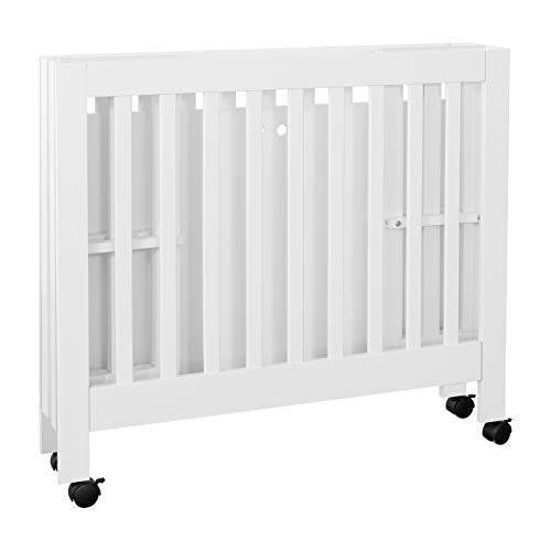 Babyletto Origami Mini Portable Crib Folding with Wheels in White, 2 Adjustable Mattress Positions, Greenguard Gold Certified