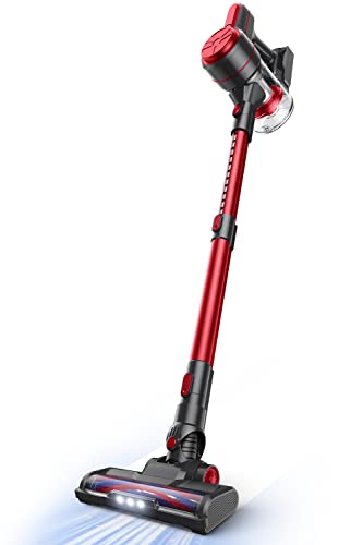 Cordless Vacuum Cleaner, EICOBOT A10 Red High Efficiency Stick Vacuum with 30min Long Runtime Detachable Battery, 4 in 1 Lightweight Quiet Vacuum Cleaner Perfect for Hardwood Floor Pet Hair Red