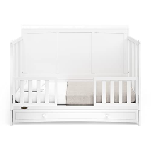 Graco Asheville 5-in-1 Convertible Crib with Drawer (White) – GREENGUARD Gold Certified, Crib with Drawer Combo, Full-Size Nursery Storage Drawer, Converts to Toddler Bed, Daybed and Full-Size Bed