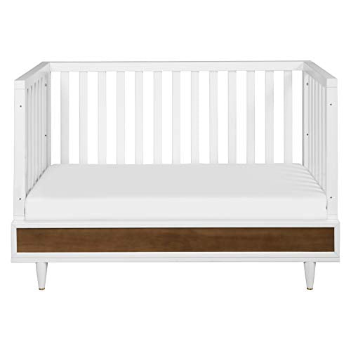 Babyletto Eero 4-in-1 Convertible Crib with Toddler Bed Conversion Kit in White and Natural Walnut, Greenguard Gold Certified