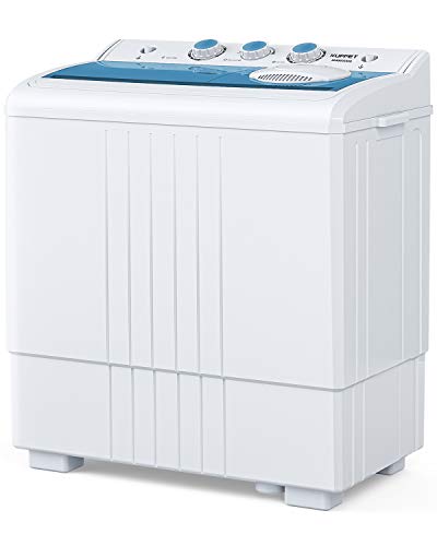 KUPPET Compact Twin Tub Portable Mini Washing Machine 21lbs Capacity, Washer(14.4lbs)&Spiner(6.6lbs)/Built-in Drain Pump/Semi-Automatic, White&Blue