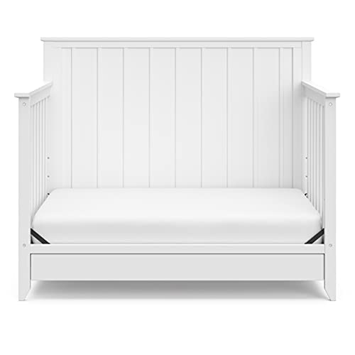 Storkcraft Forrest 5-in-1 Convertible Crib with Drawer (White) – GREENGUARD Gold Certified, Crib with Drawer Combo, Full-Size Nursery Storage Drawer, Converts to Toddler Bed, Daybed and Full-Size Bed