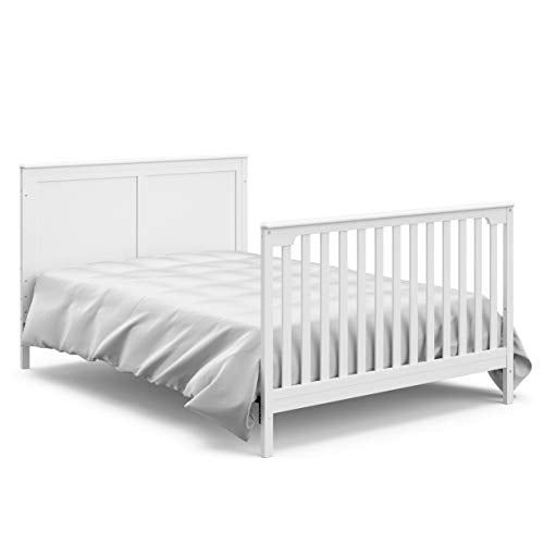 Storkcraft Alpine 5-in-1 Convertible Crib (White) – GREENGUARD Gold Certified, Converts to Toddler Bed and Full-Size Bed, Fits Standard Full-Size Crib Mattress, Adjustable Mattress Support Base