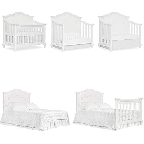 Evolur Aurora Deluxe Edition 5 in 1 Curved Convertible Crib I Fairytale Nursery, Frost, 58x32x54 Inch (Pack of 1)