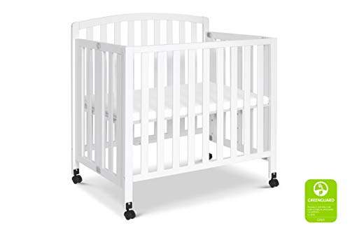 DaVinci Dylan Folding Portable 3-in-1 Convertible Mini Crib and Twin Bed in White, Greenguard Gold Certified
