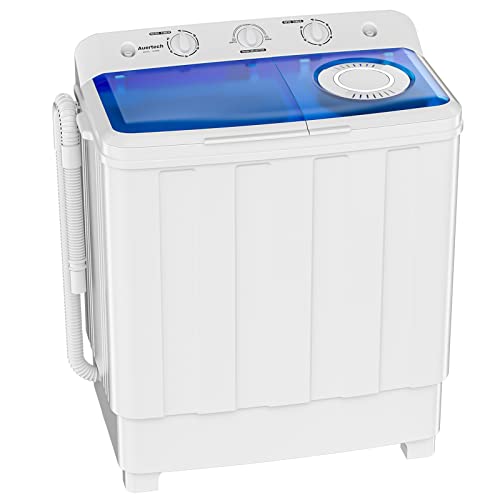 Auertech Portable Washing Machine, 28lbs Mini Twin Tub Washer Compact Laundry Machine with drain dump, Time Control, Semi-automatic 18lbs Washer 10lbs Spinner for Dorms, Apartments, RVs (28 lbs)