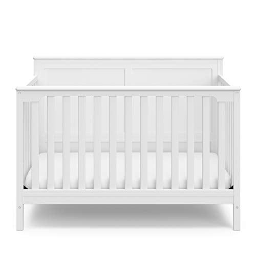 Storkcraft Alpine 5-in-1 Convertible Crib (White) – GREENGUARD Gold Certified, Converts to Toddler Bed and Full-Size Bed, Fits Standard Full-Size Crib Mattress, Adjustable Mattress Support Base
