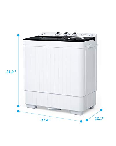 KUPPET Compact Twin Tub Portable Mini Washing Machine 26lbs Capacity, Washer(18lbs)&Spiner(8lbs)/Built-in Drain Pump/Semi-Automatic (White&Black)