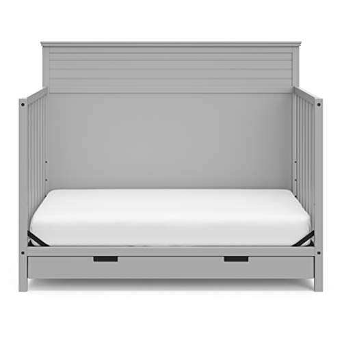 Storkcraft Homestead 5-in-1 Convertible Crib with Drawer (Pebble Gray) – GREENGUARD Gold Certified, Crib with Drawer Combo, Includes Nursery Storage Drawer, Converts to Toddler Bed and Full-Size Bed