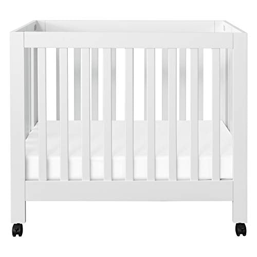 Babyletto Origami Mini Portable Crib Folding with Wheels in White, 2 Adjustable Mattress Positions, Greenguard Gold Certified