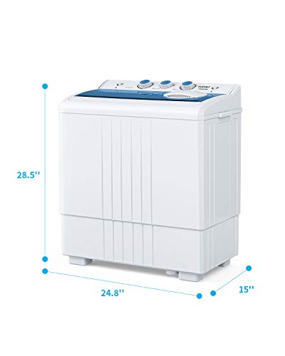 KUPPET Compact Twin Tub Portable Mini Washing Machine 21lbs Capacity, Washer(14.4lbs)&Spiner(6.6lbs)/Built-in Drain Pump/Semi-Automatic, White&Blue