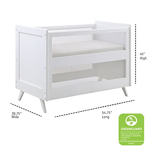 BreathableBaby Breathable Mesh 3-in-1 Convertible Crib (Toddler Bed Kit Sold Separately) — White — Two Adjustable Mattress Heights — Greenguard Gold Certified