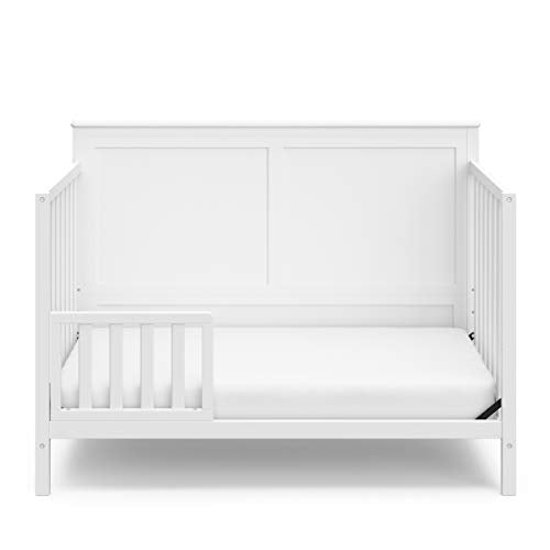 Storkcraft Alpine 5-in-1 Convertible Crib (White) – GREENGUARD Gold Certified, Converts to Toddler Bed and Full-Size Bed, Fits Standard Full-Size Crib Mattress, Adjustable Mattress Support Base