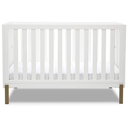 Delta Children Hendrix 4-in-1 Convertible Crib, Greenguard Gold Certified, Bianca White/Bronze