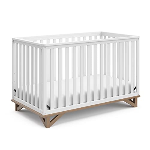Storkcraft Santa Monica 5-in-1 Convertible Crib (White with Vintage Driftwood) – GREENGUARD Gold Certified, Modern Design, Two-Tone Baby Crib, Converts to Toddler Bed, Daybed and Full-Size Bed