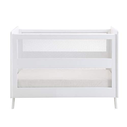 BreathableBaby Breathable Mesh 3-in-1 Convertible Crib (Toddler Bed Kit Sold Separately) — White — Two Adjustable Mattress Heights — Greenguard Gold Certified