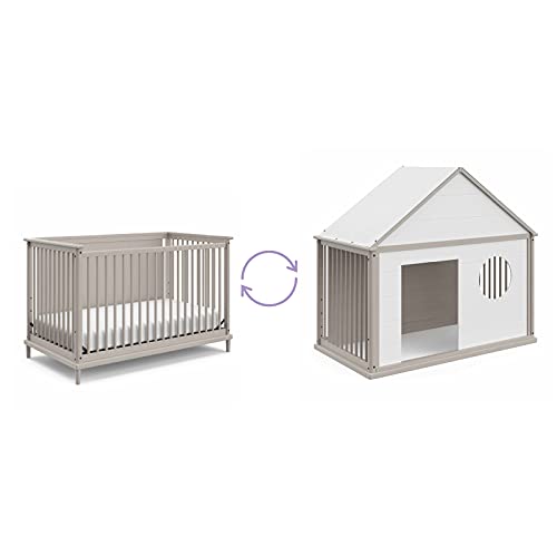 Storkcraft Timeless 5-in-1 Convertible Crib with Bonus - Transforms into Playhouse - Converts to Toddler Bed, Full-Size Bed Mattress Not Included, Brushed Fog