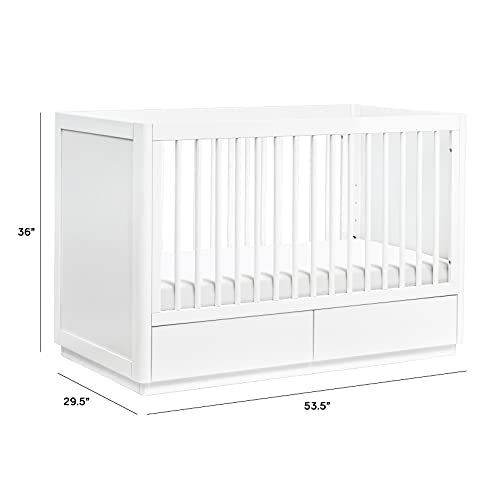 Babyletto Bento 3-in-1 Convertible Storage Crib with Toddler Bed Conversion Kit in White, Undercrib Storage Drawers, Greenguard Gold Certified