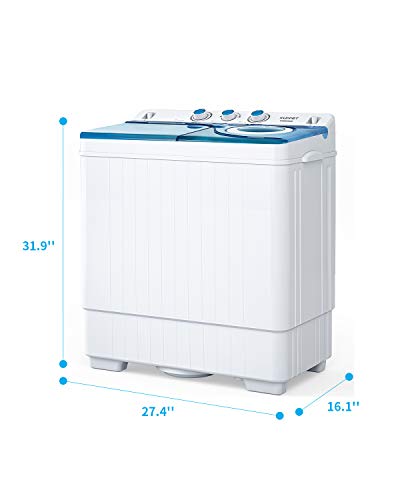 KUPPET Compact Twin Tub Portable Mini Washing Machine 26lbs Capacity, Washer(18lbs)&Spiner(8lbs)/Built-in Drain Pump/Semi-Automatic (White&Blue)