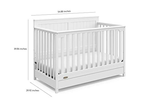 Graco Hadley 5-in-1 Convertible Crib with Drawer (White) – GREENGUARD Gold Certified, Crib with Drawer Combo, Full-Size Nursery Storage Drawer, Converts to Toddler Bed, Daybed and Full-Size Bed