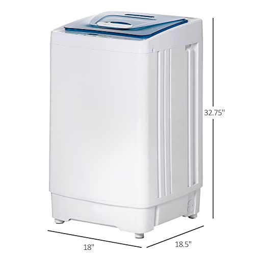 HOMCOM 2-In-1 Full Automatic Portable Washing Machine and Spin Dryer, 1.38Cu Ft Compact Laundry Washer with Wheels, Built-in Gravity Drain and 8 Programs for Apartment, Dorm, RVs, White