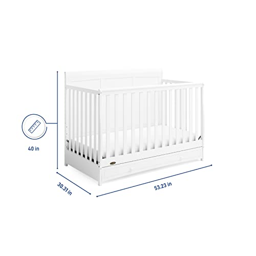 Graco Asheville 5-in-1 Convertible Crib with Drawer (White) – GREENGUARD Gold Certified, Crib with Drawer Combo, Full-Size Nursery Storage Drawer, Converts to Toddler Bed, Daybed and Full-Size Bed