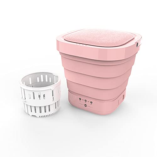 MUMUJJ Portable Mini Folding Clothes Washing Machine, Washing Bucket Automatic Laundry, Home Travel Self-Driving Tour Underwear Collapsible Washer (Color : Pink)