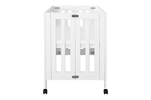 Babyletto Origami Mini Portable Crib Folding with Wheels in White, 2 Adjustable Mattress Positions, Greenguard Gold Certified