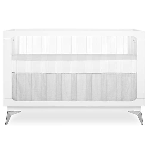 Evolur Acrylic Millennium 4-in-1 Convertible Crib I Modern Full Size Crib I Baby Crib I Easily Coverts to Toddler Bed & Dayday I  Adjustable Mattress Support Base I Acrylic Slats I in White to Reflect