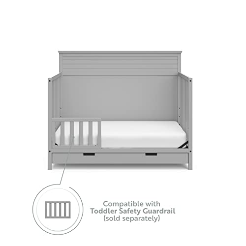 Storkcraft Homestead 5-in-1 Convertible Crib with Drawer (Pebble Gray) – GREENGUARD Gold Certified, Crib with Drawer Combo, Includes Nursery Storage Drawer, Converts to Toddler Bed and Full-Size Bed