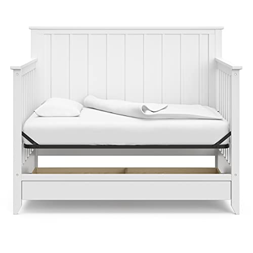 Storkcraft Forrest 5-in-1 Convertible Crib with Drawer (White) – GREENGUARD Gold Certified, Crib with Drawer Combo, Full-Size Nursery Storage Drawer, Converts to Toddler Bed, Daybed and Full-Size Bed