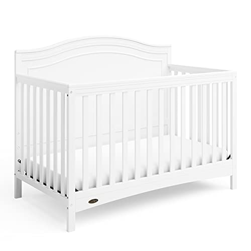 Graco Paris 5-in-1 Convertible Crib (White) – GREENGUARD Gold Certified, Converts to Toddler Bed, Daybed and Full-Size Bed, Fits Standard Full-Size Crib Mattress, Adjustable Mattress Support Base