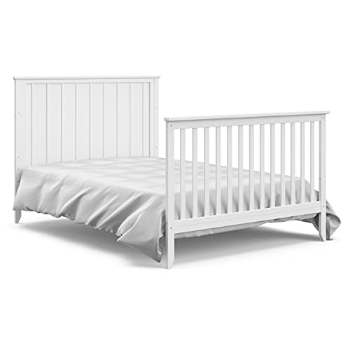 Storkcraft Forrest 5-in-1 Convertible Crib with Drawer (White) – GREENGUARD Gold Certified, Crib with Drawer Combo, Full-Size Nursery Storage Drawer, Converts to Toddler Bed, Daybed and Full-Size Bed