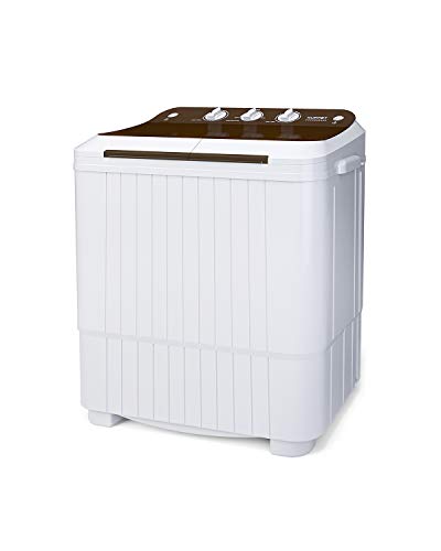KUPPET Washing Machine, 16.5lbs Compact Twin Tub Wash&Spin Combo for Apartment, Dorms, RVs, Camping and More, White&Brown
