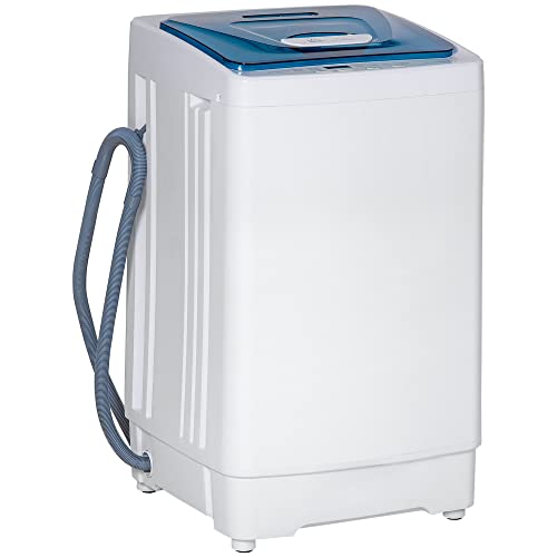 HOMCOM 2-In-1 Full Automatic Portable Washing Machine and Spin Dryer, 1.38Cu Ft Compact Laundry Washer with Wheels, Built-in Gravity Drain and 8 Programs for Apartment, Dorm, RVs, White