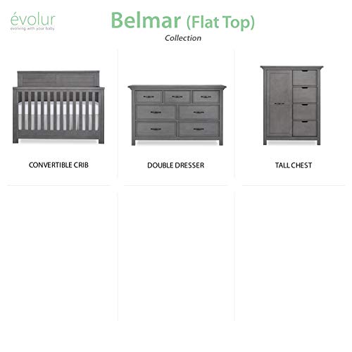 Evolur Belmar Flat 5-in-1 Convertible Crib in Rustic Grey, Greenguard Gold Certified
