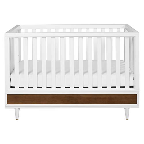 Babyletto Eero 4-in-1 Convertible Crib with Toddler Bed Conversion Kit in White and Natural Walnut, Greenguard Gold Certified