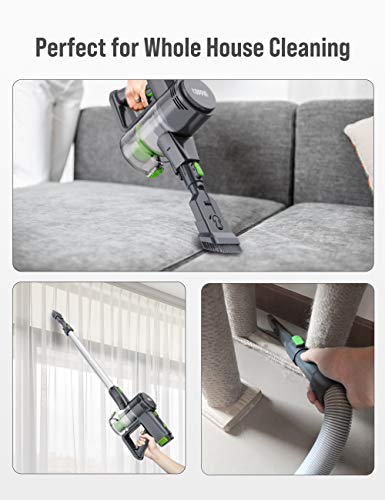 TOPPIN Cordless Stick Vacuum Cleaner - 23KPa Powerful Suction for Pet Family, 8 in 1 Lightweight Stick Handheld Vacuum with 34min Detachable Battery, 250W Brushless Motor for Hard Floor Carpet Car