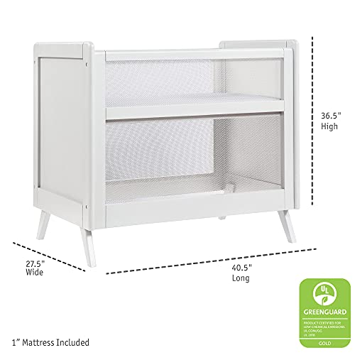 BreathableBaby Breathable Mesh 2-in-1 Mini Crib with Mattress — White — Two Adjustable Mattress Heights — Greenguard Gold Certified