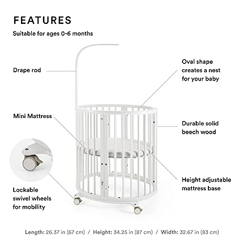 Stokke Sleepi White Adjustable Oval Mini Baby Crib Bundle with Mattress