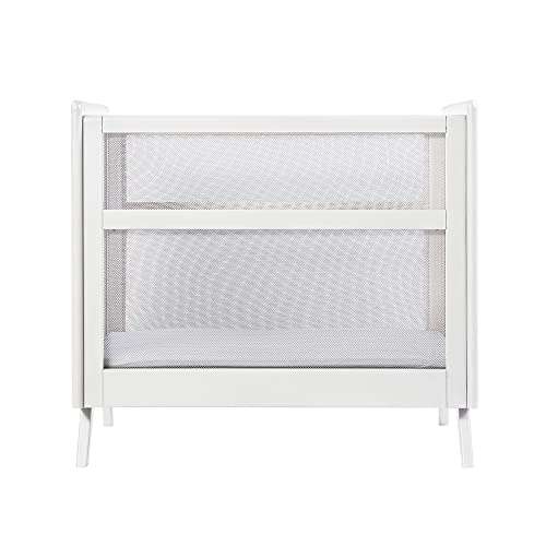 BreathableBaby Breathable Mesh 2-in-1 Mini Crib with Mattress — White — Two Adjustable Mattress Heights — Greenguard Gold Certified