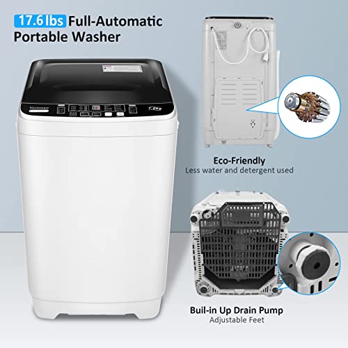 Nictemaw Portable Washing Machine 17.6Lbs Capacity Portable Washer 1.9 Cu.ft Full-Automatic Compact Laundry Washer With Drain Pump and Dryer Combo, 10 Wash Programs 8 water level selections with LED display Ideal for Home/Dorms/RV