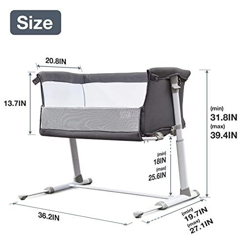 Baby Bassinet,RONBEI Bedside Sleeper,Baby Bed to Bed,Babies Crib Bed, Adjustable Portable Bed for Infant/Baby Boy/Baby Girl/Newborn (Dark Grey)