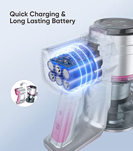 BuTure Cordless Vacuum Cleaner 400W 33Kpa Vaccumm-Cordless Carpet and Hard Floor Stick Vaccum with LED Touch Screen Detachable Battery 55 Min Runtime Household Lightweight for Home Pet Hair