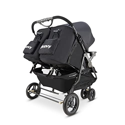 Joovy Scooter X2 with Tray, Double Stroller, Side by Side Stroller, Stroller for Twins, Large Storage Basket, Black