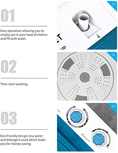 Twin Tub Portable Mini Washing Machine 26lbs Capacity, Compact Washer(18lbs)&Spiner(8lbs)/Built-in Drain Pump/Semi-Automatic (White&Blue)