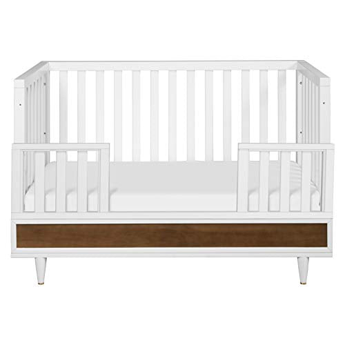 Babyletto Eero 4-in-1 Convertible Crib with Toddler Bed Conversion Kit in White and Natural Walnut, Greenguard Gold Certified