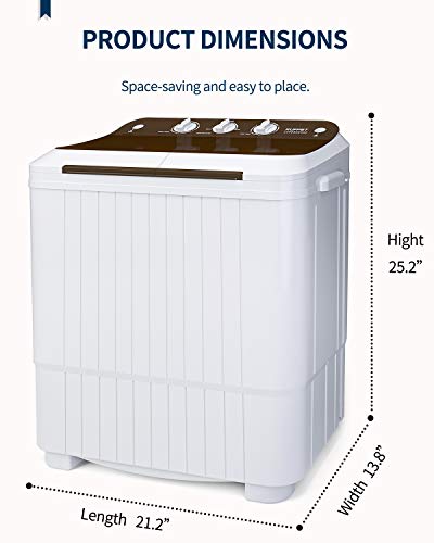 KUPPET Washing Machine, 16.5lbs Compact Twin Tub Wash&Spin Combo for Apartment, Dorms, RVs, Camping and More, White&Brown