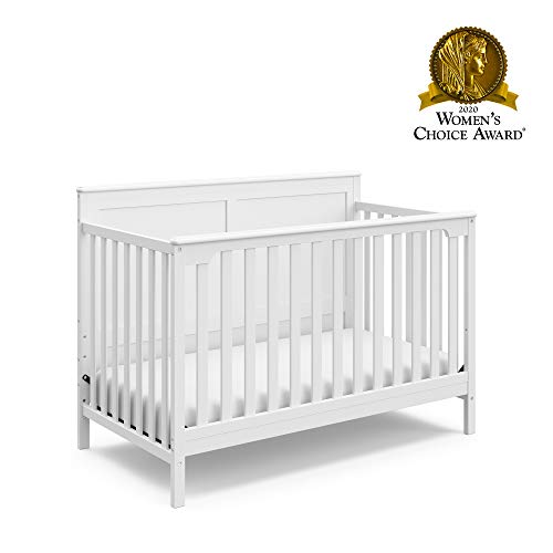 Storkcraft Alpine 5-in-1 Convertible Crib (White) – GREENGUARD Gold Certified, Converts to Toddler Bed and Full-Size Bed, Fits Standard Full-Size Crib Mattress, Adjustable Mattress Support Base